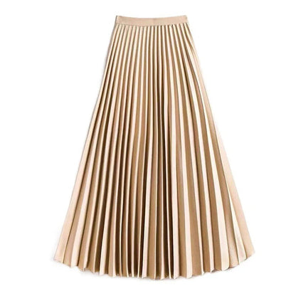 High Waisted Pleated Maxi Skirt - Champagne