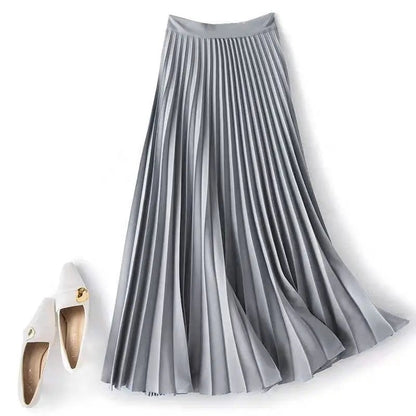 High Waisted Pleated Maxi Skirt - Silver