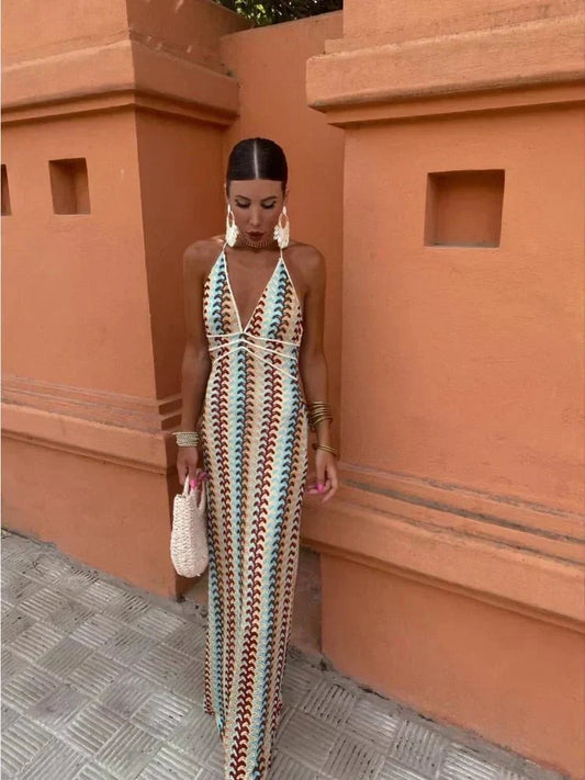 Boho Halter Maxi Dress - Multicoloured