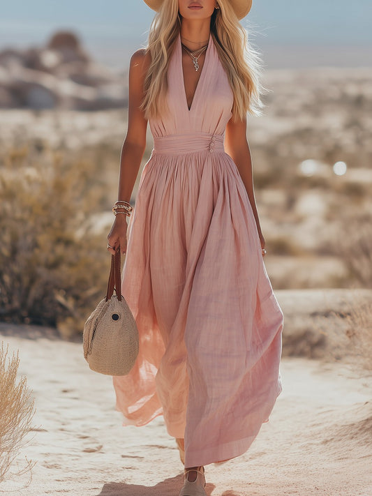 Vacation Halter Maxi Dress - Pink