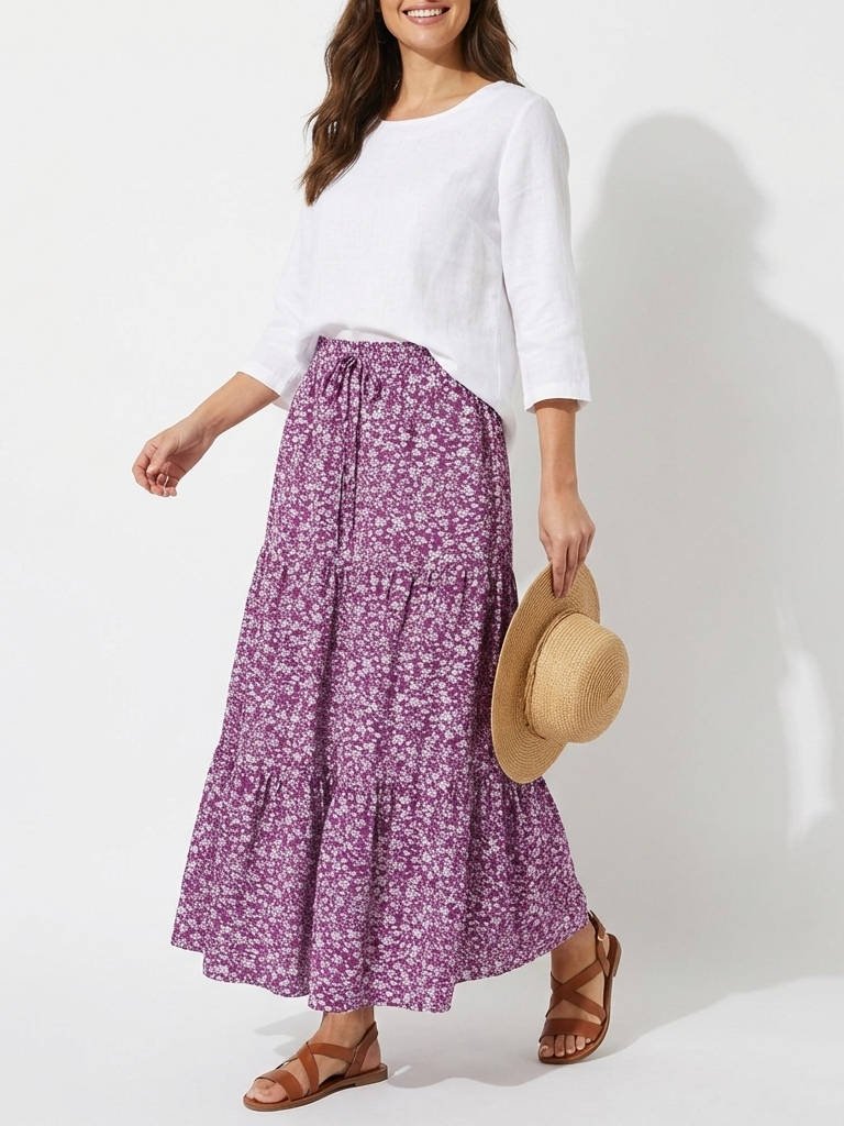 Women's Maxi Skirt - Purple-1