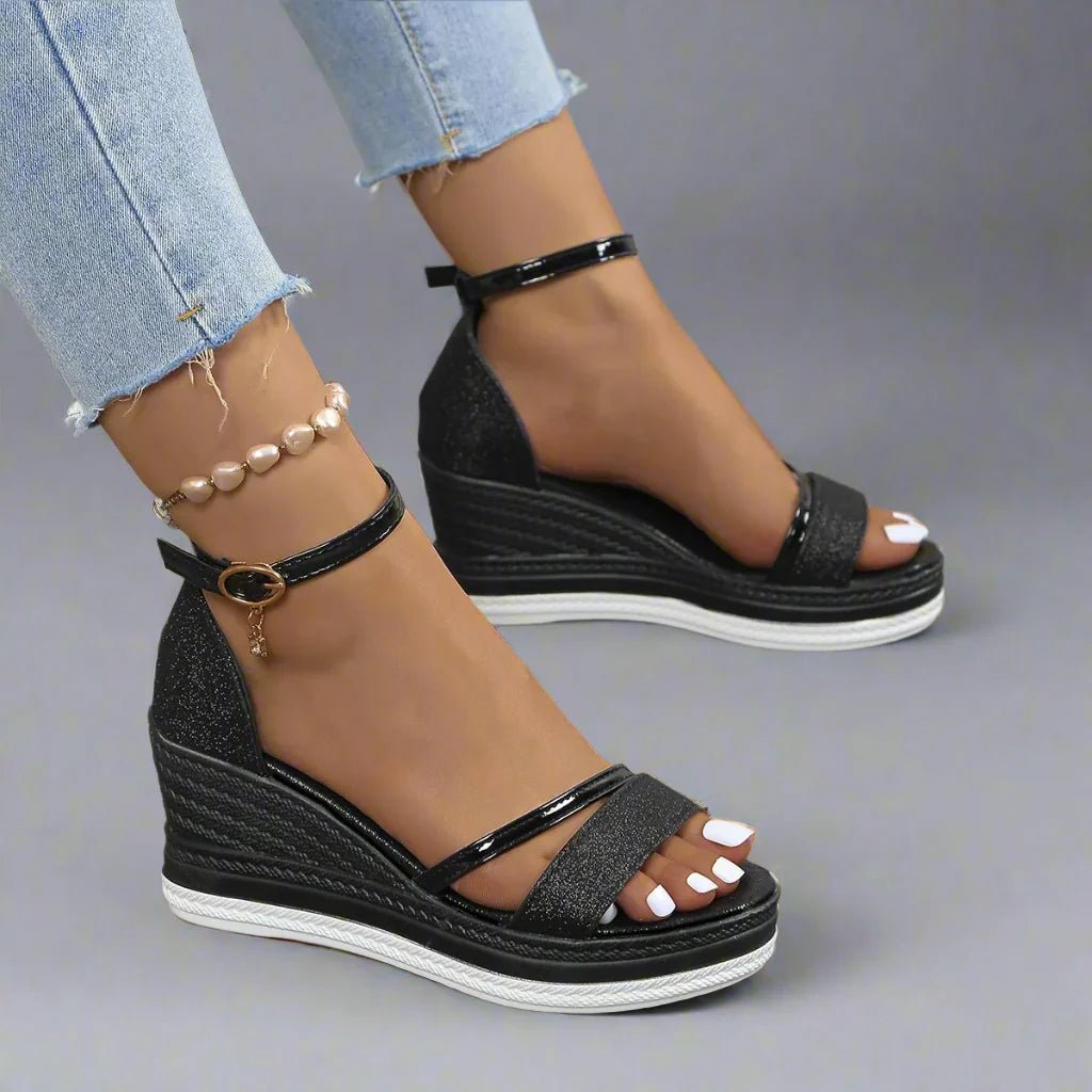 Women's Party Espadrille Wedge Sandals - Black