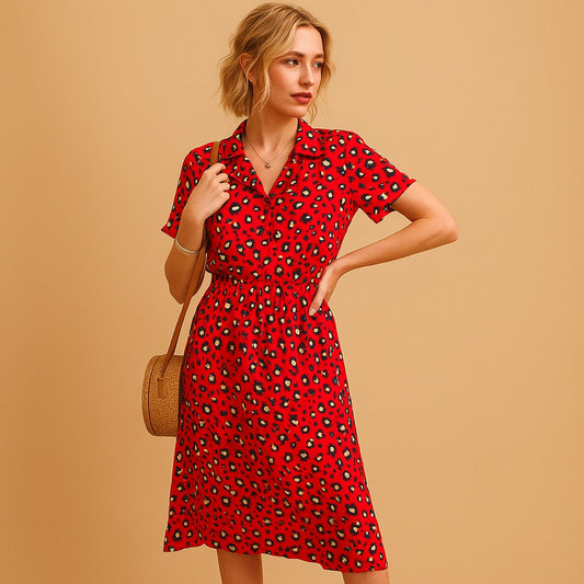 Polka Dot Midi Dress - Red