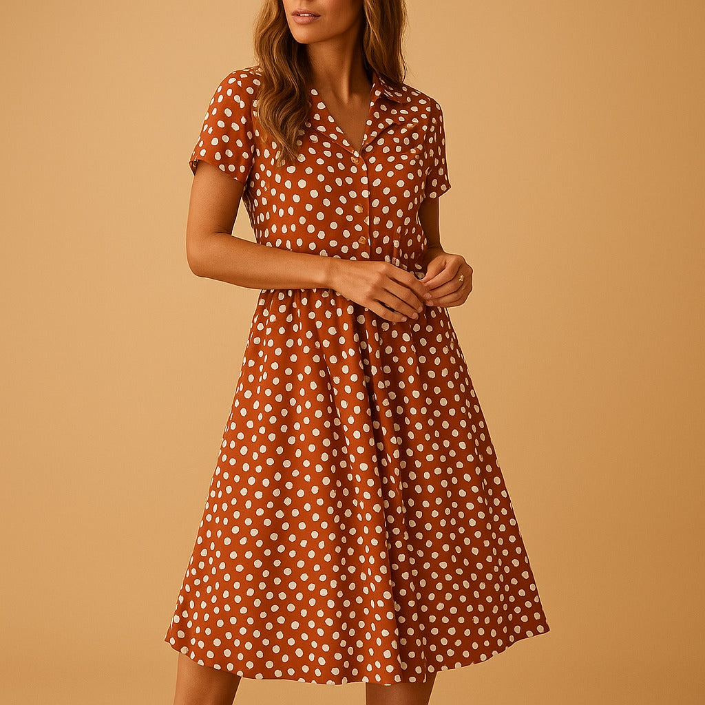 Polka Dot Midi Dress - Orange