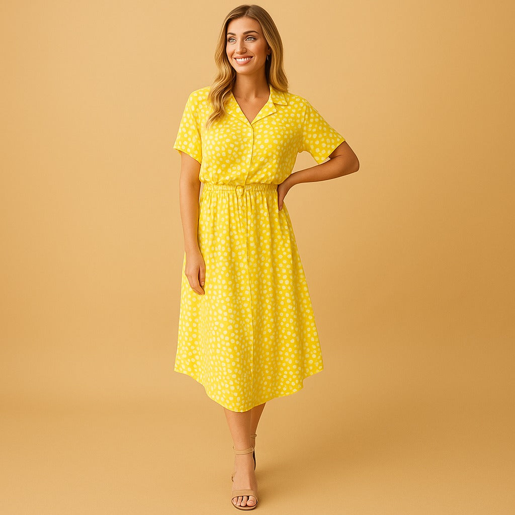 Polka Dot Midi Dress - Yellow