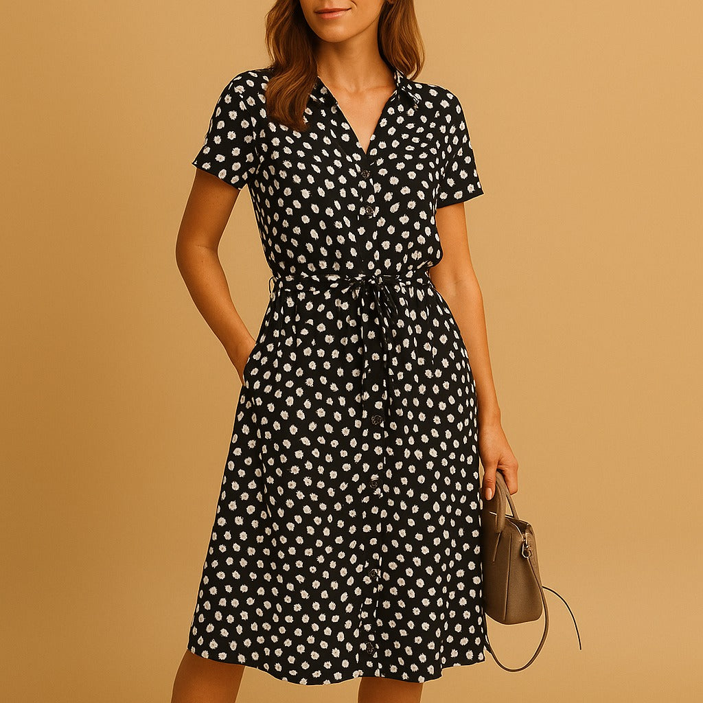 Polka Dot Midi Dress - Black