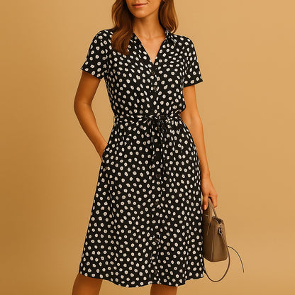 Polka Dot Midi Dress - Black