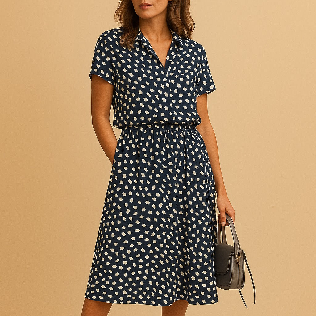 Polka Dot Midi Dress - Dark Blue
