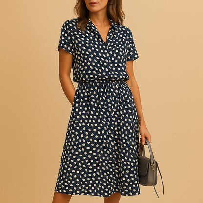 Polka Dot Midi Dress - Dark Blue