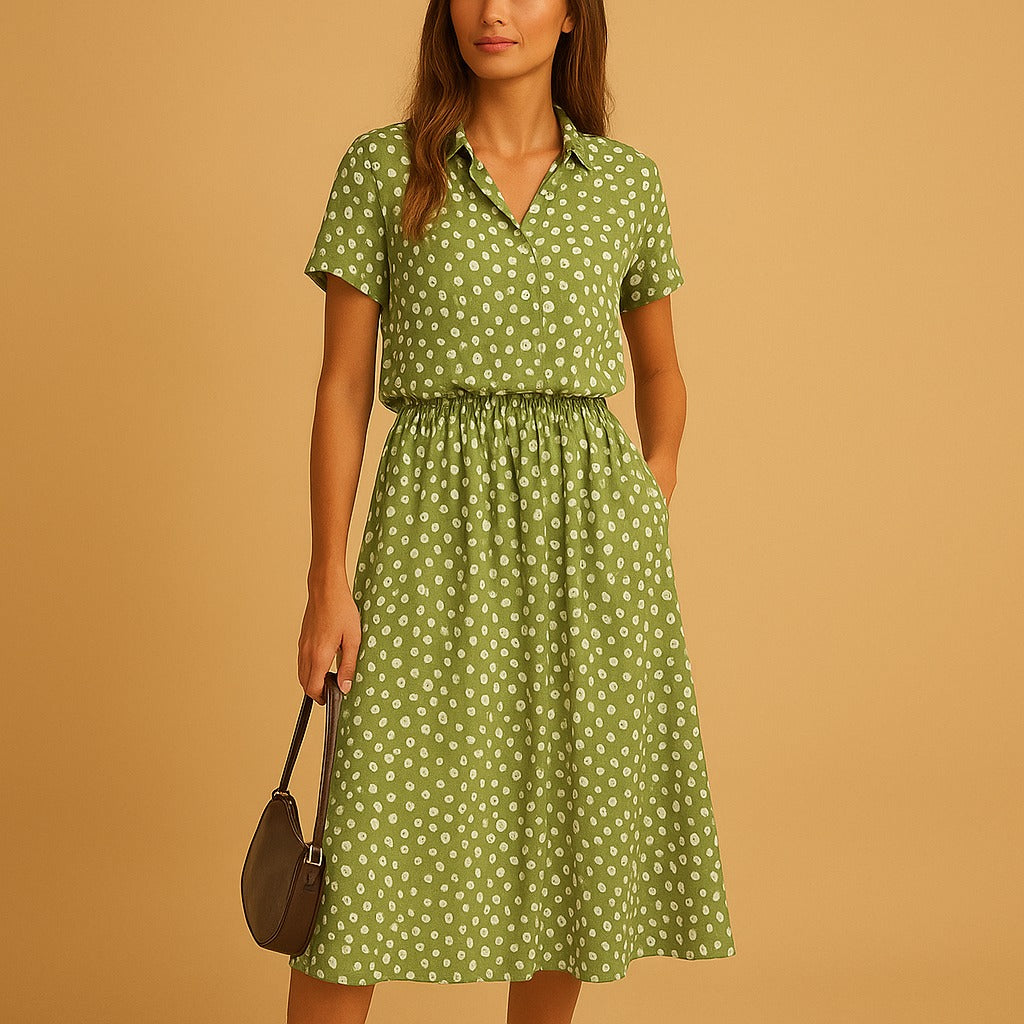 Polka Dot Midi Dress - Green