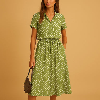 Polka Dot Midi Dress - Green