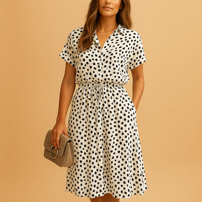 Polka Dot Midi Dress - White Black Stone