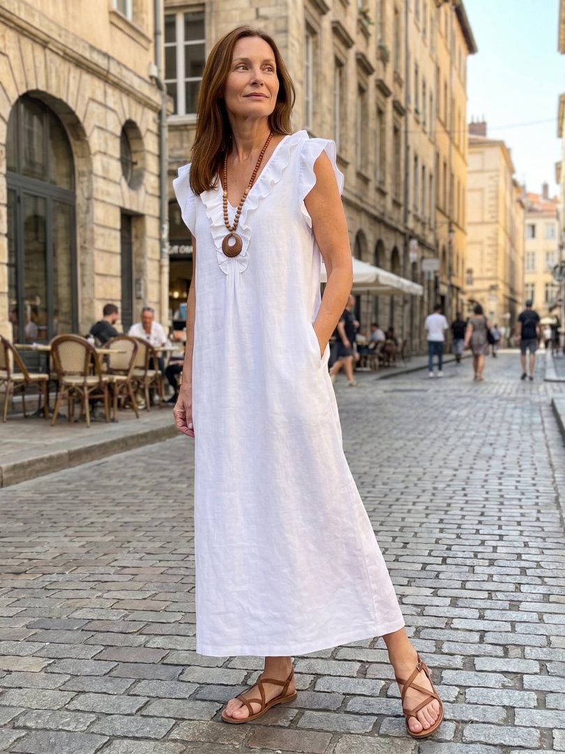 Women's Ruffled Linen Maxi Dress