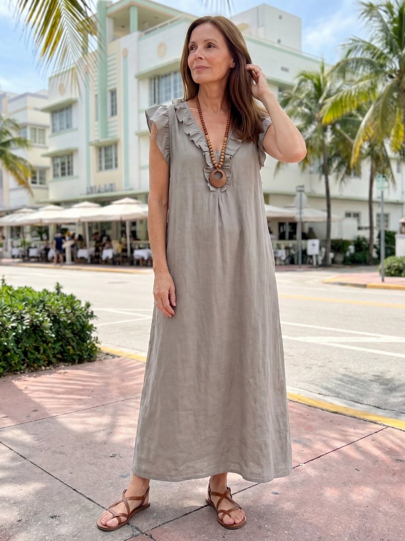 Women's Ruffled Linen Maxi Dress