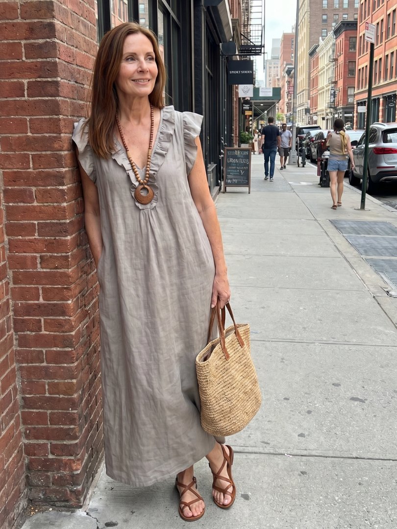Women's Ruffled Linen Maxi Dress