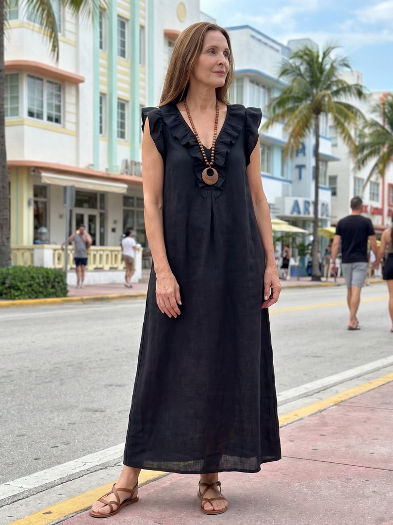 Women's Ruffled Linen Maxi Dress