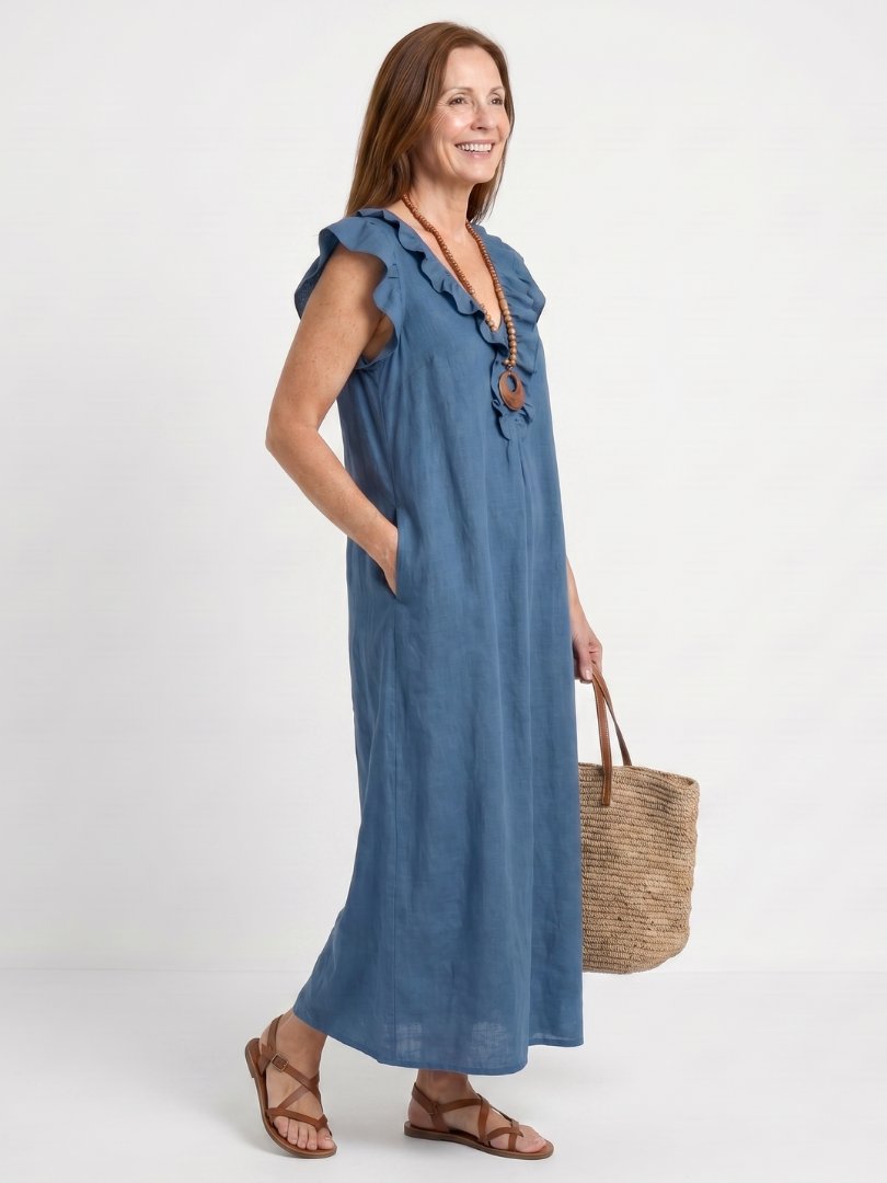 Women's Ruffled Linen Maxi Dress