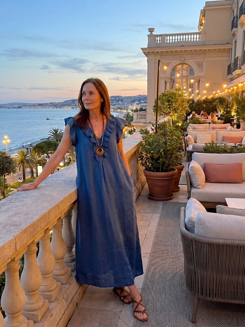 Women's Ruffled Linen Maxi Dress