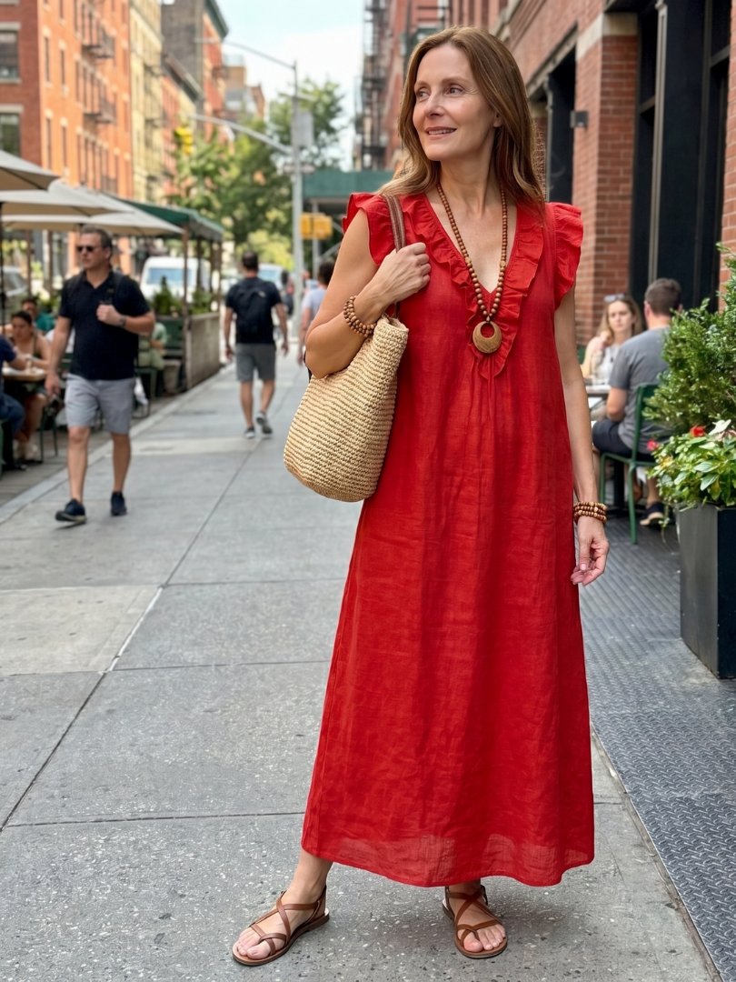 Women's Ruffled Linen Maxi Dress
