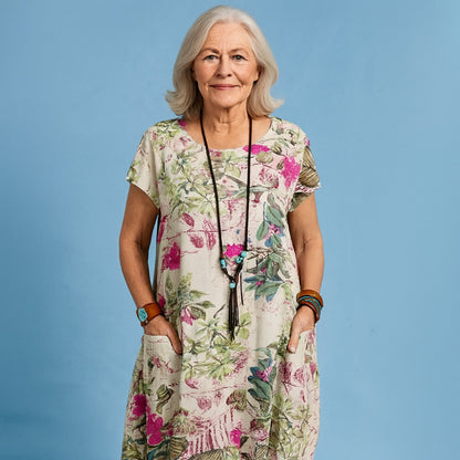 Short Sleeve Floral Midi Dress