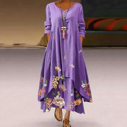 Long Sleeve Floral Maxi Dress - Purple