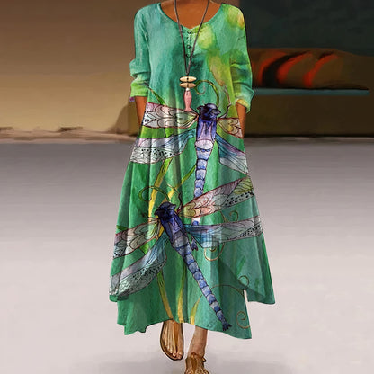Long Sleeve Floral Maxi Dress - Green