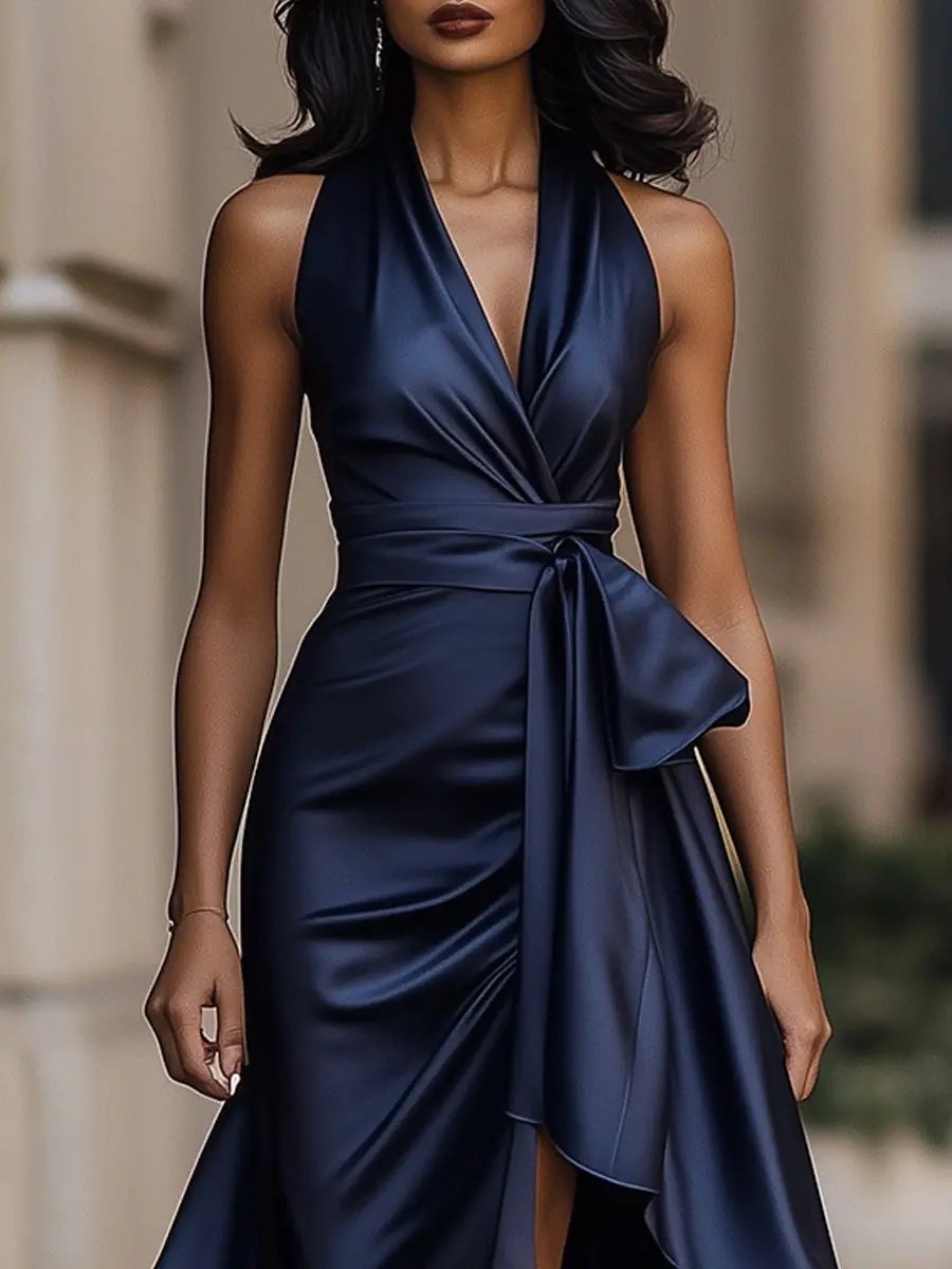 Women's Satin Halter Maxi Dress
