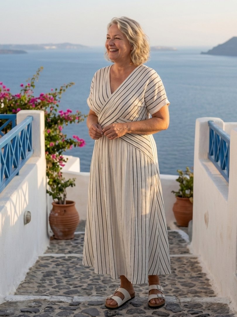 Women's Striped Wrap Maxi Dress