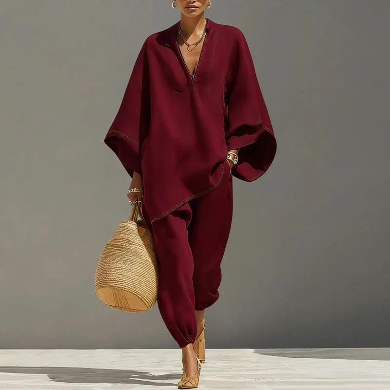 Oversized Lounge Two Piece Set - Wine Red