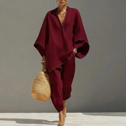 Oversized Lounge Two Piece Set - Wine Red