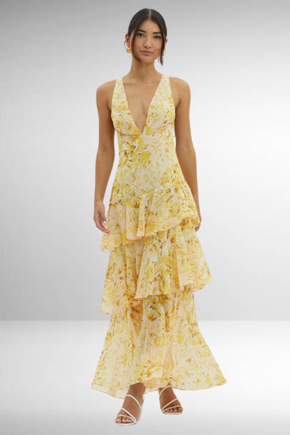 Floral Halter Maxi Dress - Yellow