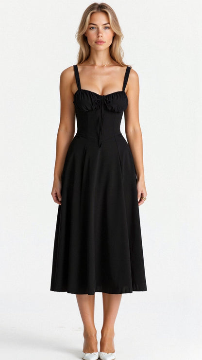 Floral Corset Midi Dress - Black