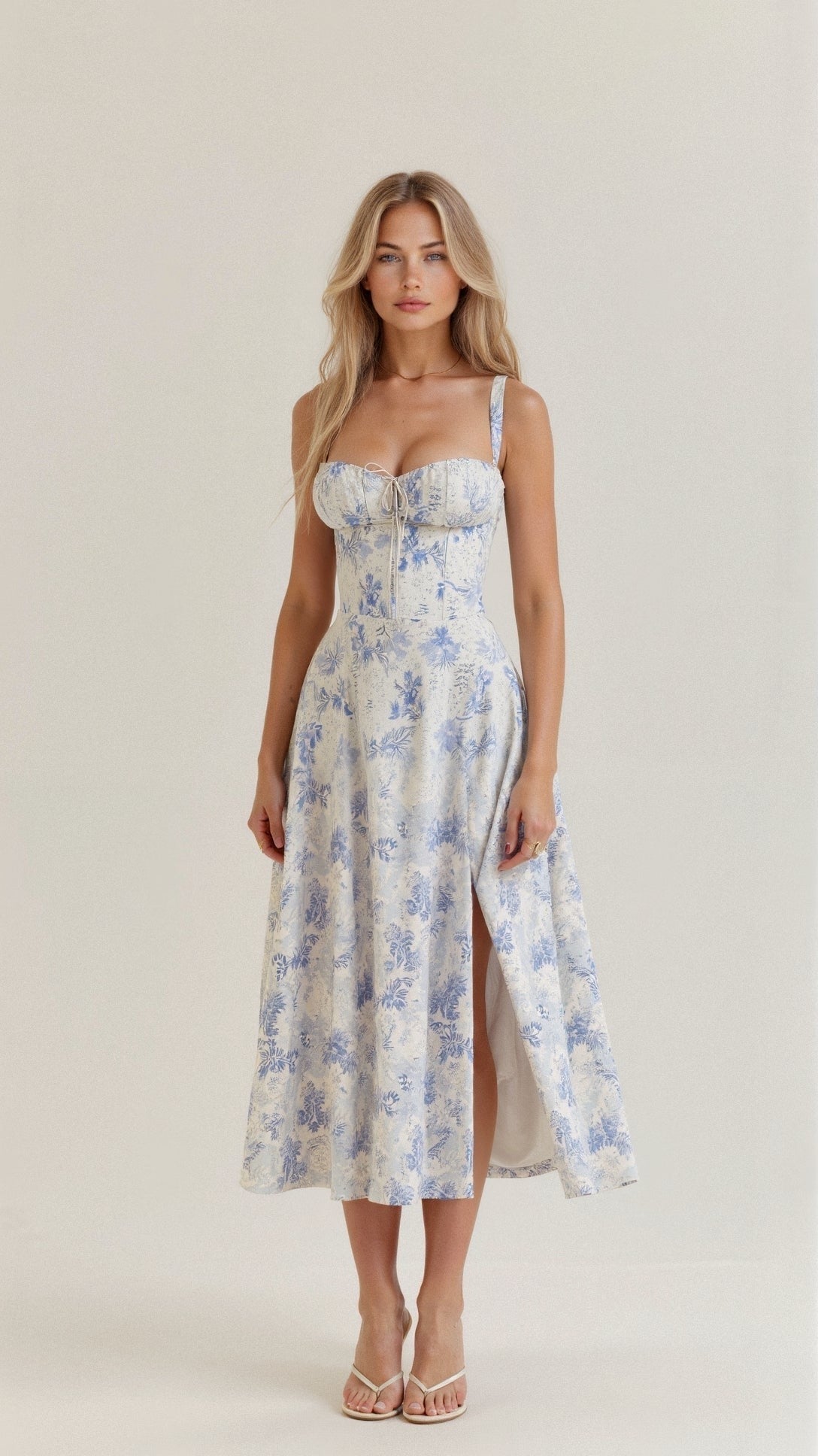Floral Corset Midi Dress - Blue