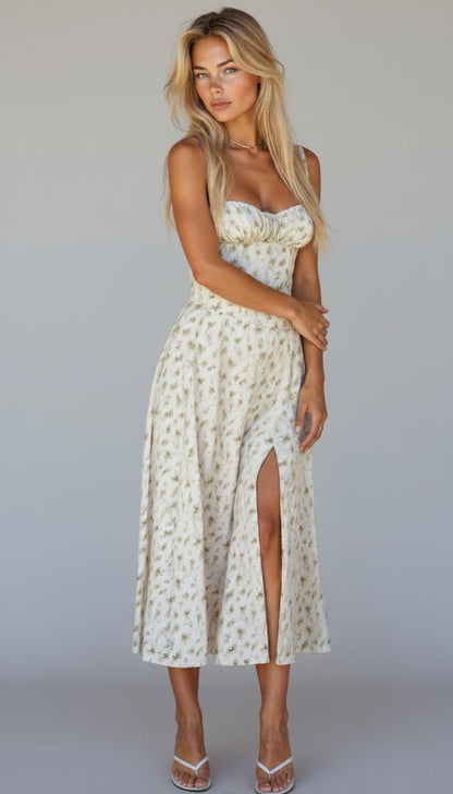 Floral Corset Midi Dress - Green