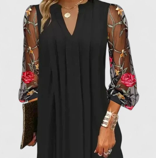 Floral Embroidered Mesh Dress