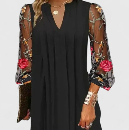 Floral Embroidered Mesh Dress