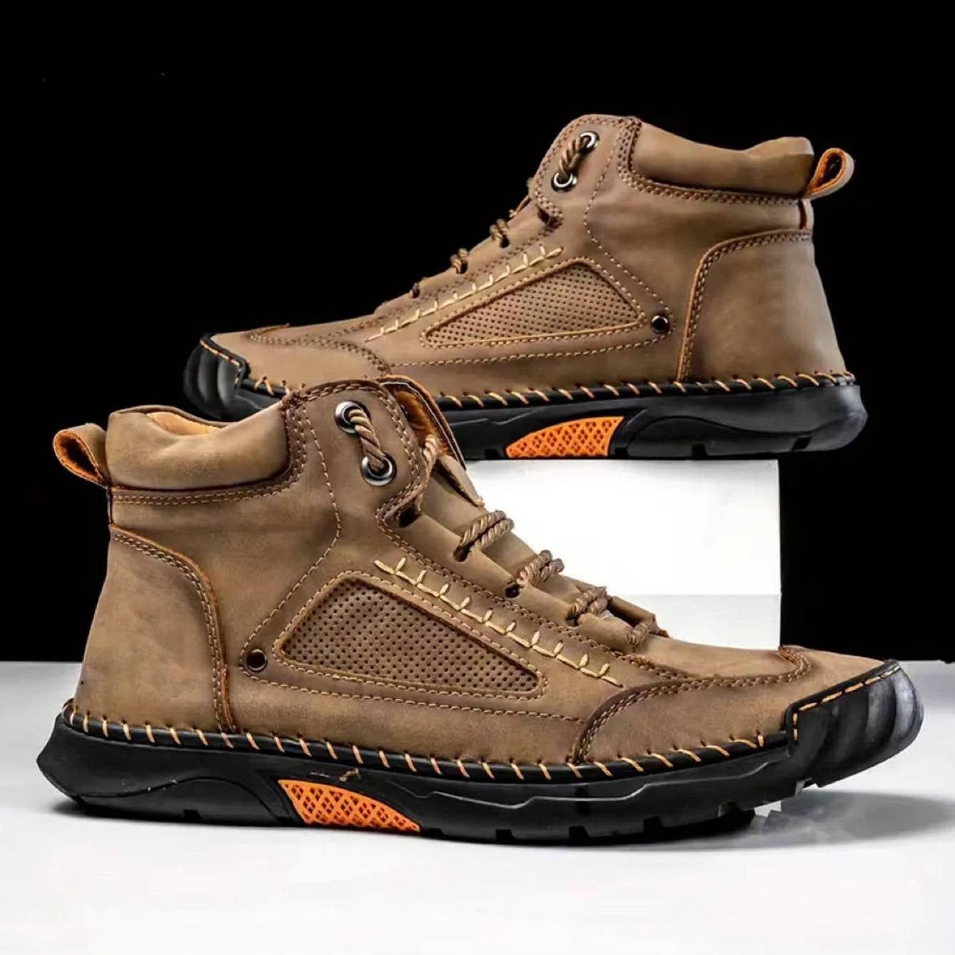 Lace Up Ankle Boots - Camel