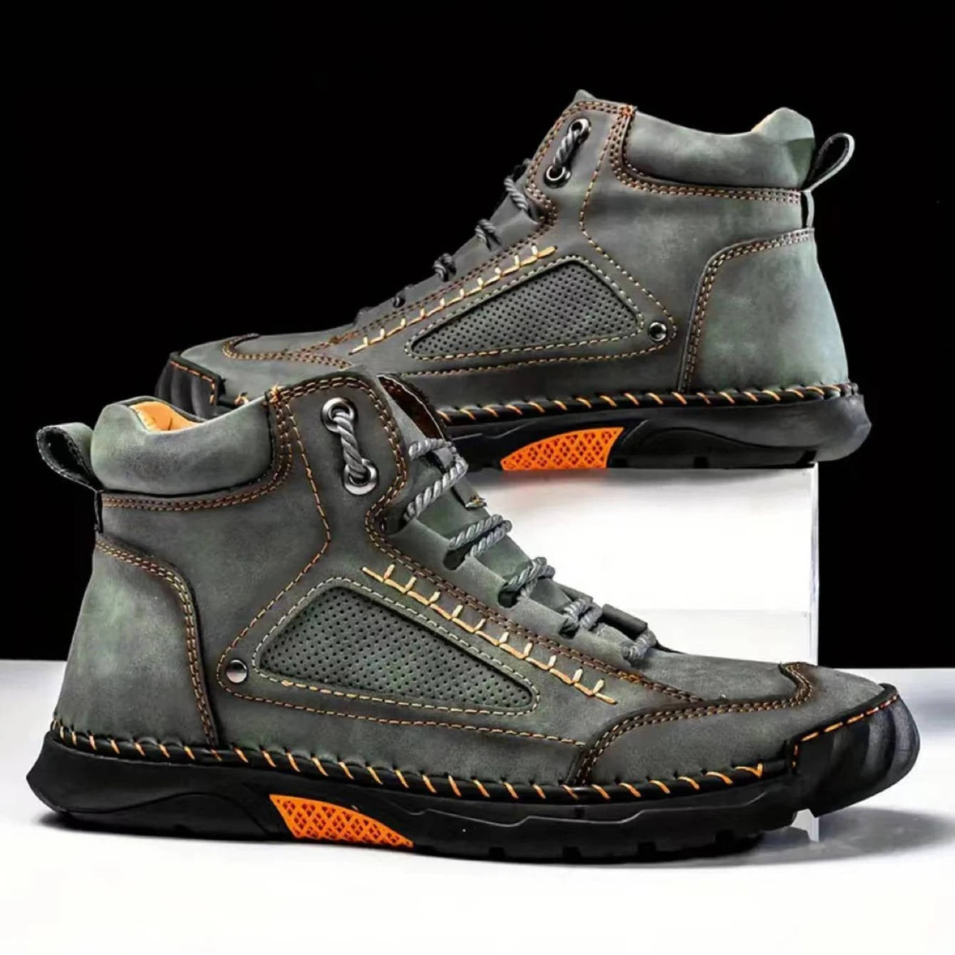 Lace Up Ankle Boots - Green