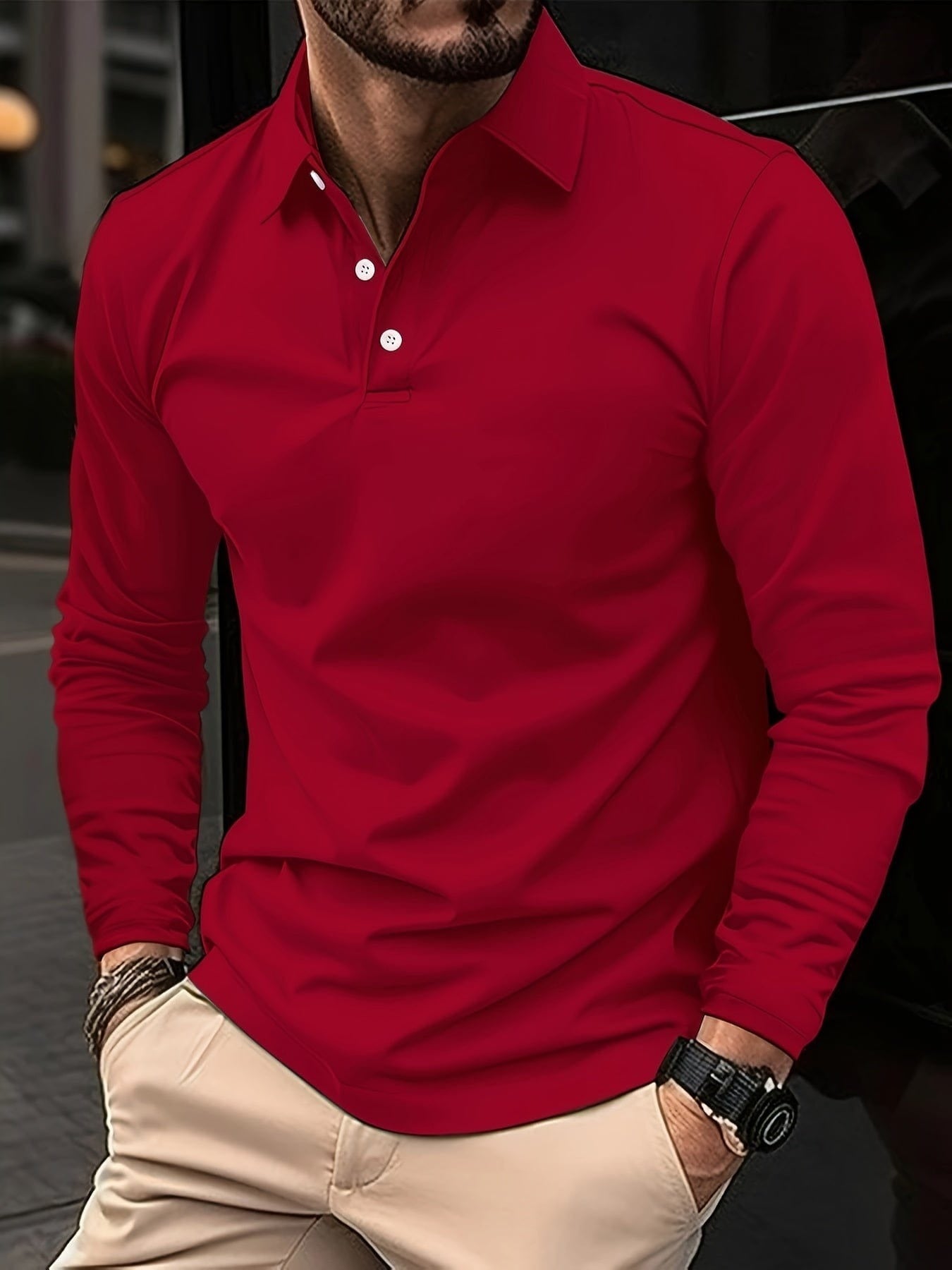 Long Sleeve Polo Shirt - Red