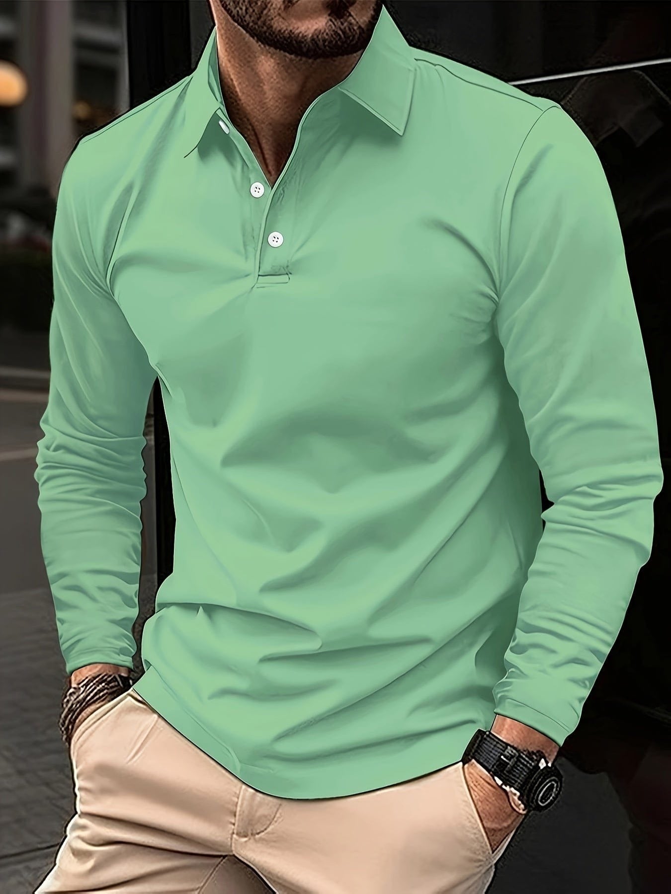 Long Sleeve Polo Shirt - Green