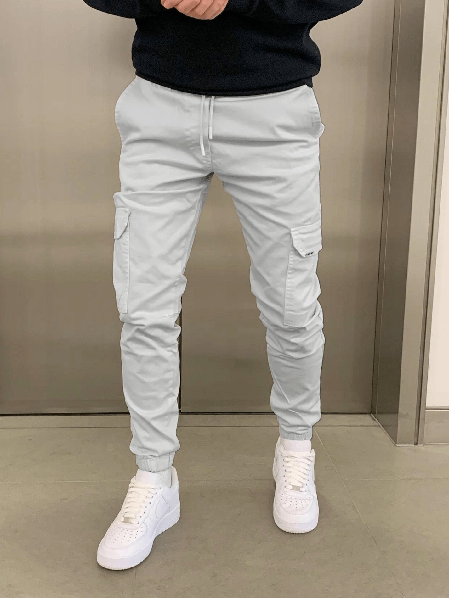 Men's Slim Cargo Joggers - Light Grey