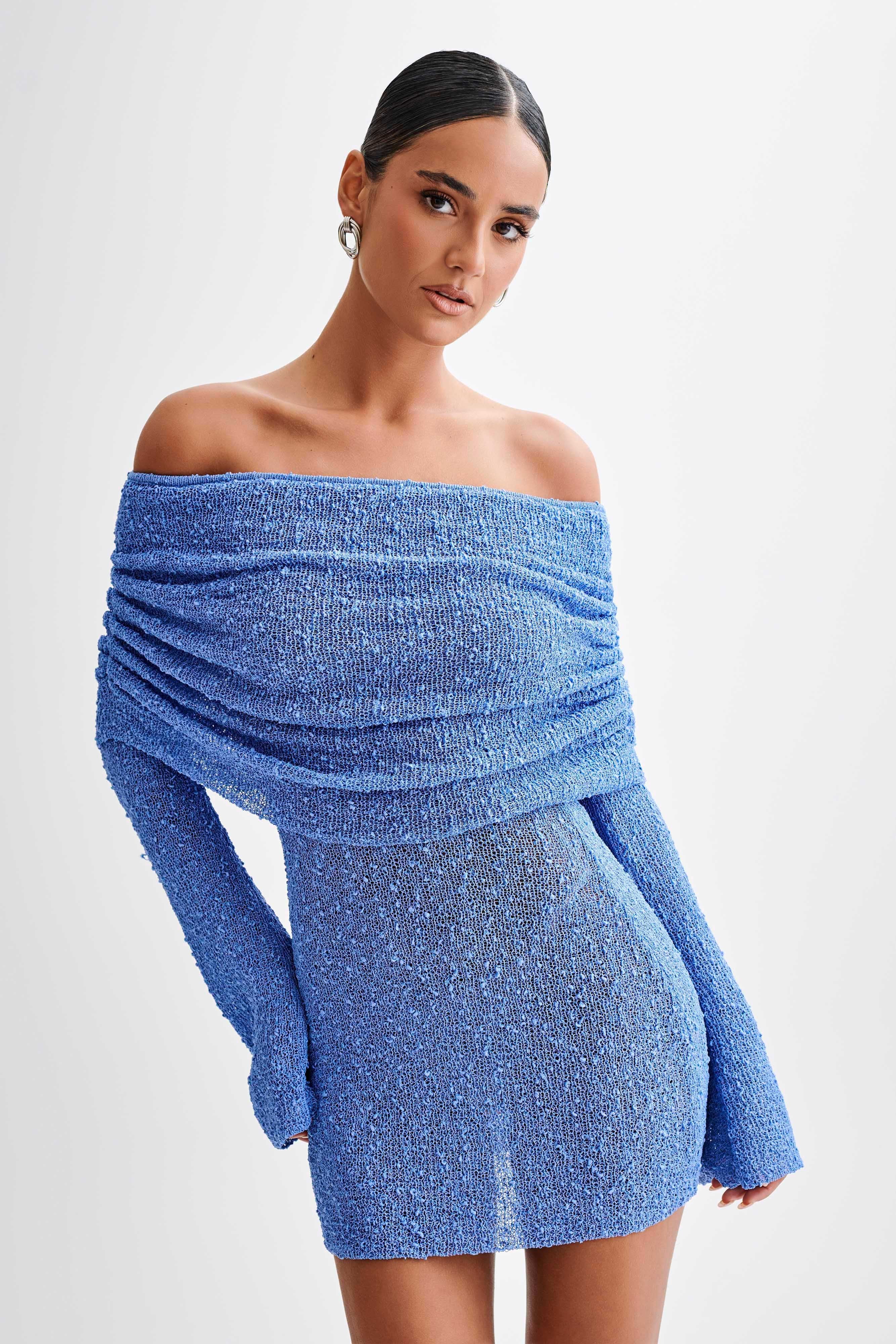 Women's Bodycon Off-Shoulder Mini Dress - Blue