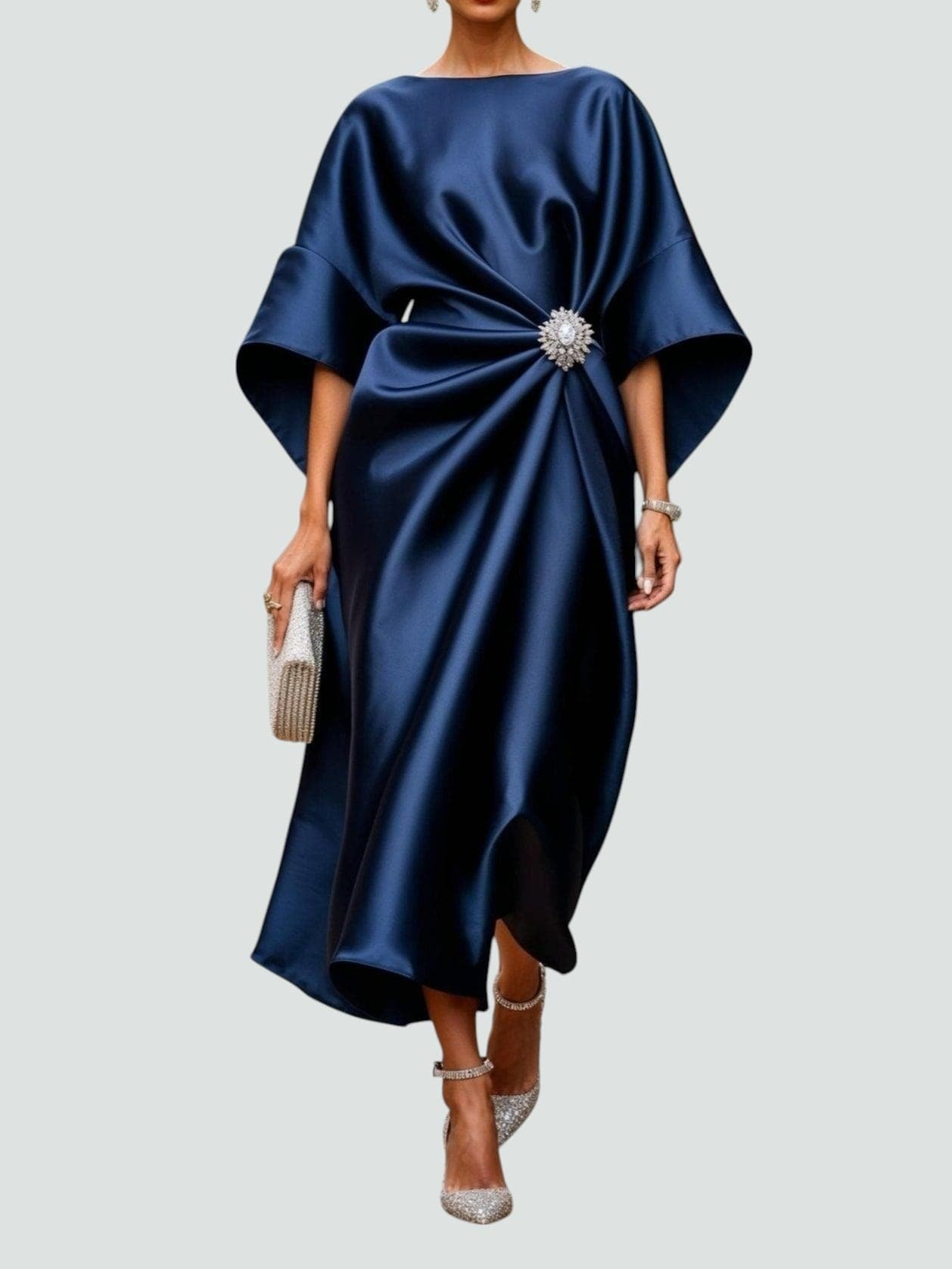 Evening Formal Midi Dress - Navy
