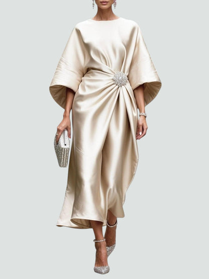 Evening Formal Midi Dress - Khaki