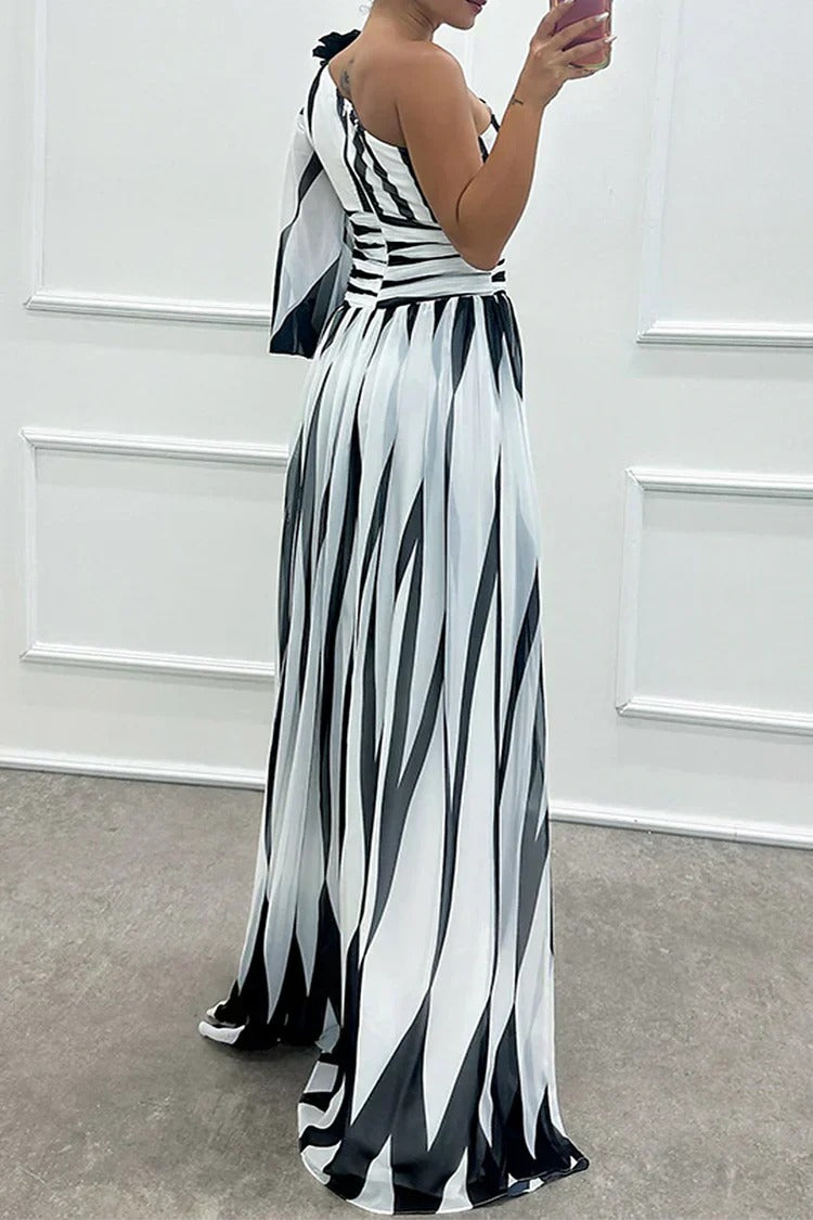 Striped One Shoulder Maxi Dress