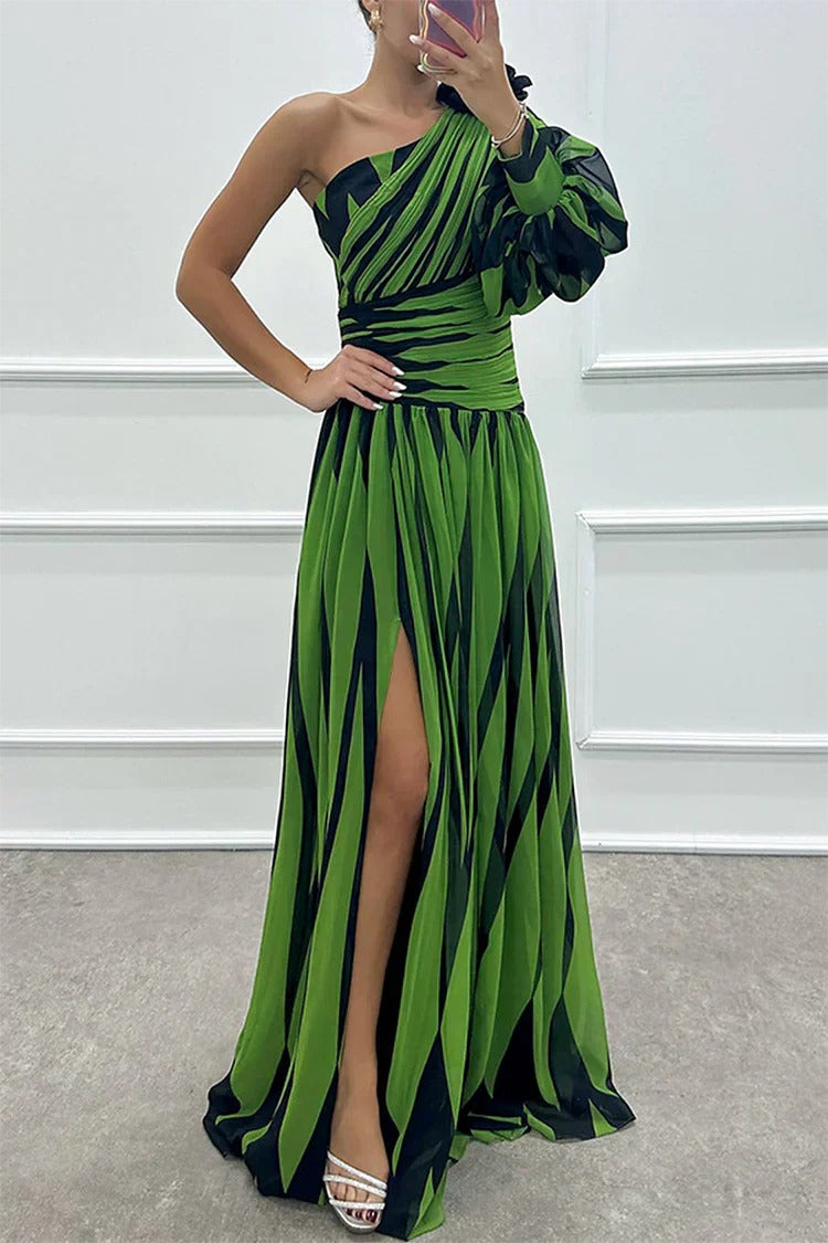 Striped One Shoulder Maxi Dress