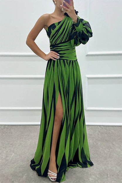 Striped One Shoulder Maxi Dress