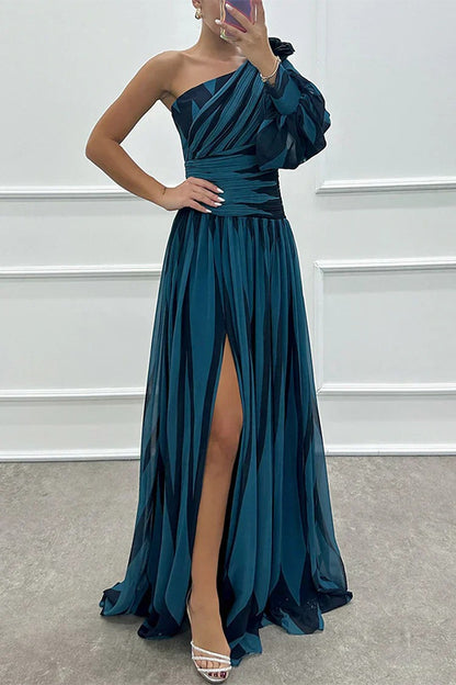 Striped One Shoulder Maxi Dress