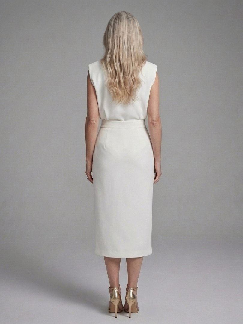 Women's Crepe Button-Front Midi Skirt