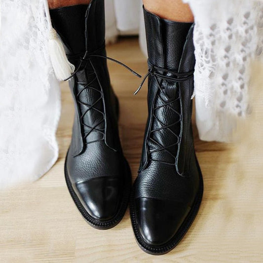 Lace Up Ankle Boots - Black